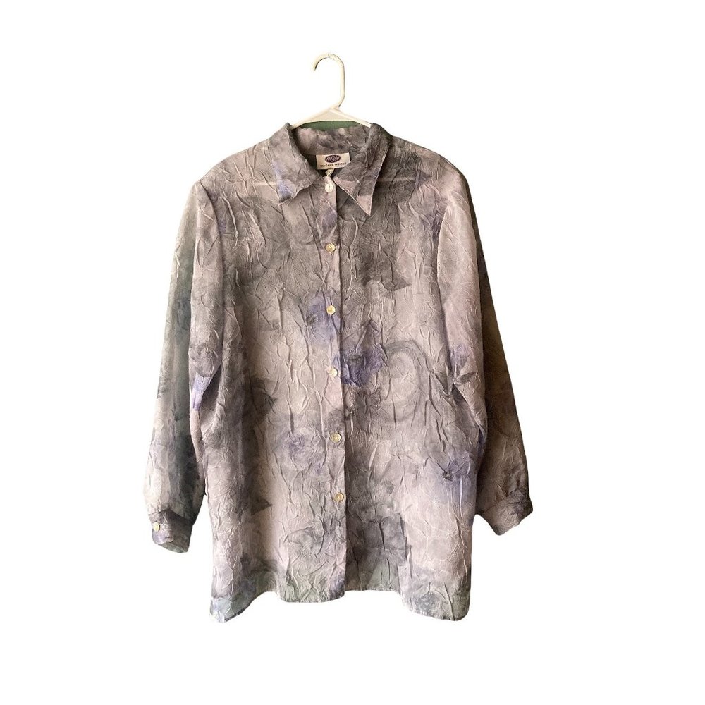 2X 18/20 | vintage 90's semi sheer smokey gray crinkle blouse